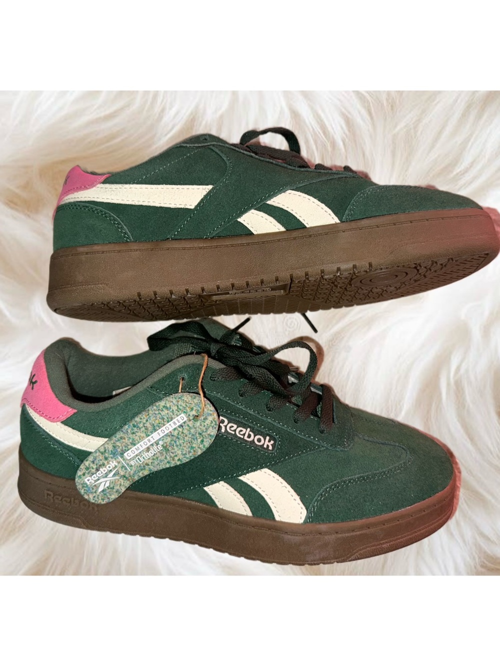 Sz 8 NWT Reebok Forte Lounger Suede Sneakers Green & Pink